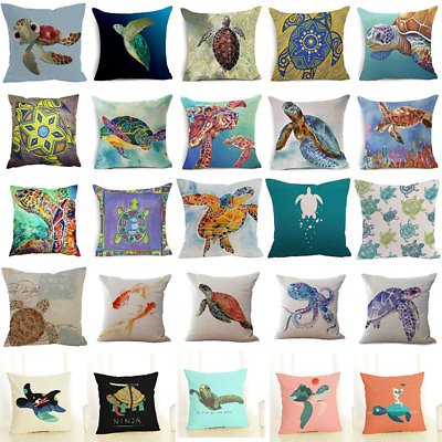 #ad 18quot; Sea Turtle Cotton Linen Cushion Cover Throw Pillow Case Home Decor $3.99