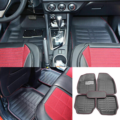 Auto Floor Mats for Leather Liners Black Heavy Duty All Weather for Car 5pcs Set $37.99