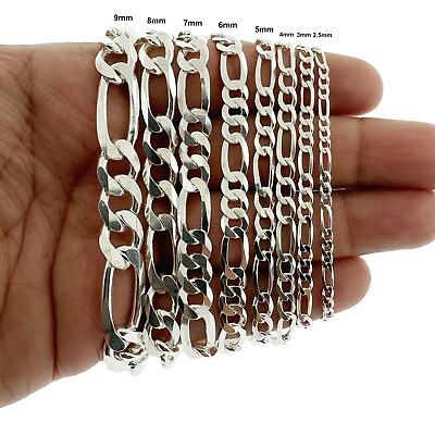 #ad Real 925 SOLID Sterling Silver FIGARO LINK Chain Bracelet ITALY 2.5MM 9MM $14.99