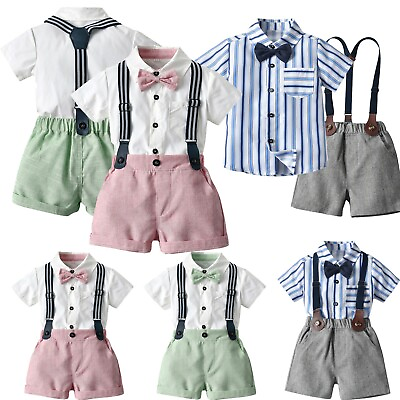 #ad Toddler Baby Boys Gentleman Bow Tie Solid T Shirt TopsSuspender Shorts Outfits $20.45