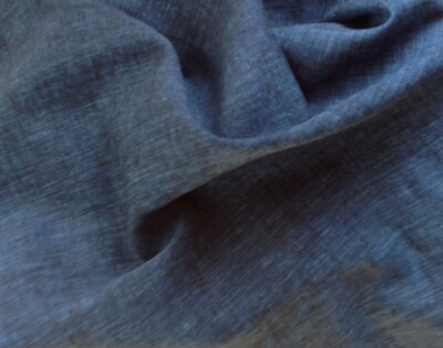 #ad Linen Blend Woven Fabric Yarn Dyed Unique Indigo Blue Medium Weight BTY $9.95