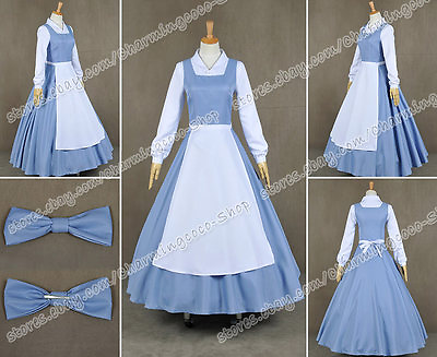 #ad Beauty And The Beast Cosplay Princess Belle Costume Maid Dress Whole Set Uniform $92.99