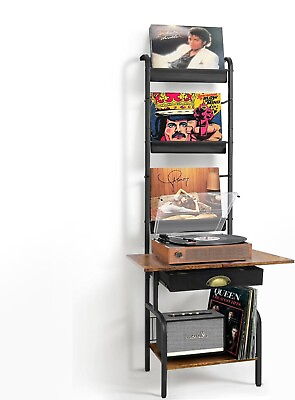 #ad Record Player Stand with Vinyl StorageRecord Player Table up to 200 AlbumsTurn $100.00