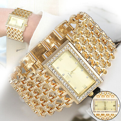 #ad Fashion Waterproof Bracelet Wrist Watch for Women Ladies Silver Gold Luxury Gift $11.98