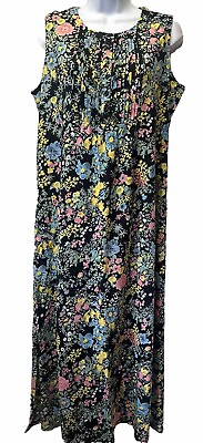 #ad New Anthony Richards Women M Blue Floral Pintucked Knit Sleeveless Maxi Sundress $22.96