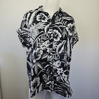 #ad Lauren Ralph Lauren 100% Linen Floral Hawaiian Print Shirt Women#x27;s XL S S Button $33.97