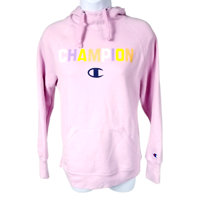 Champion High Neck Logo Hoodie Womens S Pink Multicolor Neon Pastel $17.00