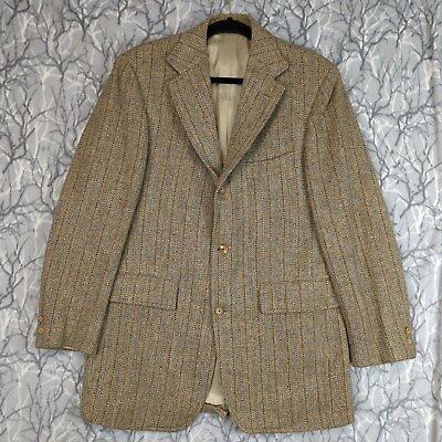 #ad J PRESS Magee Donegal Mist Beige Overstripe Handwoven Tweed Men#x27;s 40 Reg Blazer $99.98