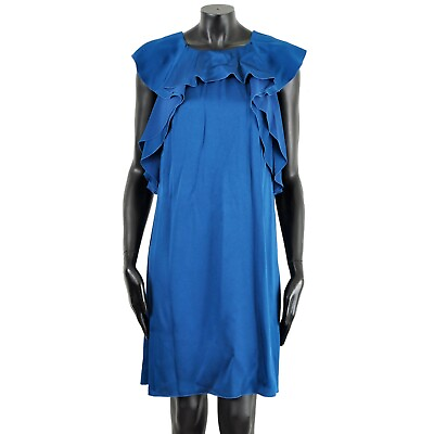 #ad LANVIN 1690$ Ruched Sleeveless Dress In Pristine Blue Viscose Satin $632.00