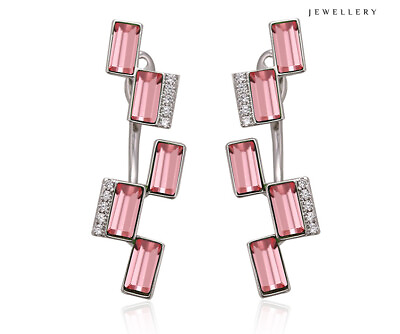 #ad Modern Style Crystal Earrings Classic Pink $12.00