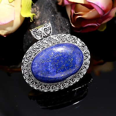 #ad Lapis Lazuli Gemstone Vintage 925 Sterling Silver Pendant Handmade Jewelry $11.99
