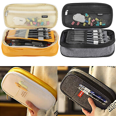 #ad Double LayerPen Box Pencil Case Stationery Bag Makeup Holder Pouch Big Capacity $13.15