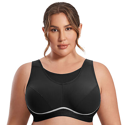Women#x27;s Wire Free Sports Bra Plus Size High Impact No Bounce Full Coverage $22.44