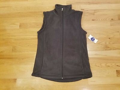 #ad New Indigo Women#x27;s Fleece Vest Sleeveless Full Zip S Small Pockets Dark Gray $24.99