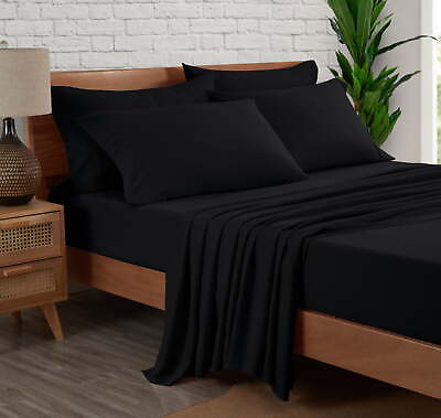 #ad Super Soft High Quality Brushed Microfiber Bed Sheet SetKing Rich Black4 Piece $20.09