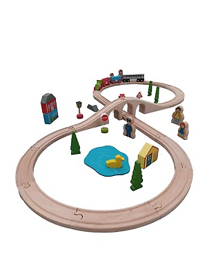 #ad Play22 Wooden Train Set and Tracks 100 PCS $50.00