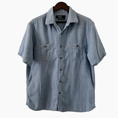 #ad Nat Nast Shirt Button Up Short Sleeve Cotton American Fit Men’s Large Blue Soft $15.00