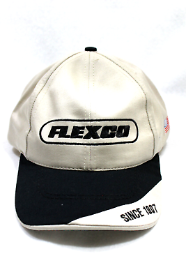 #ad Vintage FLEXCO Cap Hat Black and Tan SINCE 1907 USA Flag Embroidered $18.95