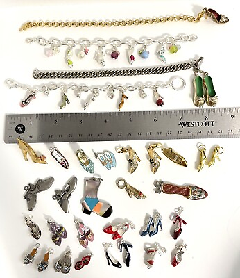#ad Costume Jewelry Lot Charms Bracelets Goldtone Silvertone Rhinestone Enamel Shoe $34.95