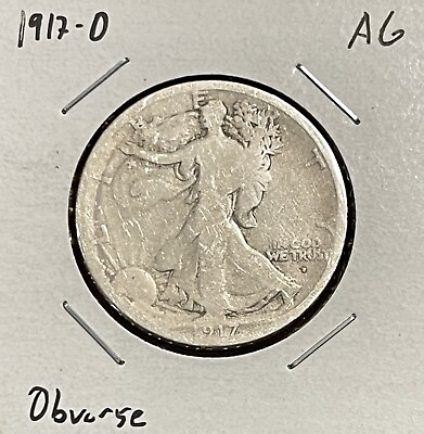 #ad 1917 D Walking Liberty Half Dollar Obverse AG About Good 90% Silver $17.95