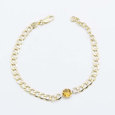#ad Adjustable Round Citrine Shiny Curb Link Chain Bracelet Real 14K Yellow G $409.74