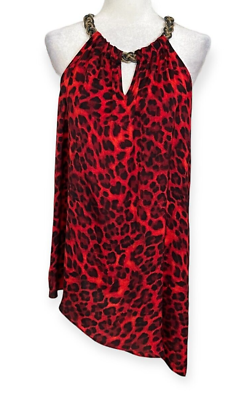 #ad Thalia Sodi Women#x27;s Top Halter Red Black Leopard Print Size XL Blouse $18.00