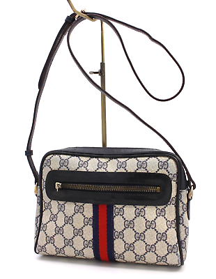 #ad Gucci Vintage Bag Shoulder Bag Crossbody Sherry GG Supreme Navy Medium Authentic $378.99