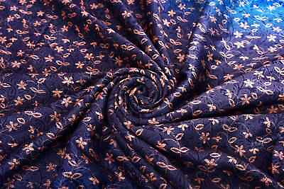 #ad Vintage Indian Pure Silk Saree Recycle Printed Sari Wrap Sarong Textile Blue $26.99