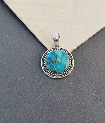 #ad Mohave Turquoise Round Cut Solid 925 Sterling Silver Women Gift Pendant H792 $18.99