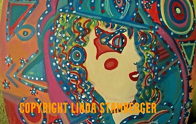 #ad HAUGHTY Original Cubist Painting by Linda Stamberger $96.00
