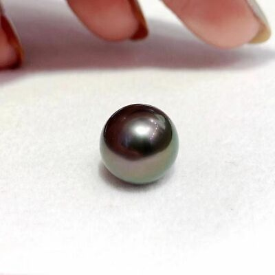 #ad stunning tahitian round 11 12mm black green loose pearl half drill $350.24