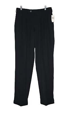 #ad Izod Mens Double Pleated Cuffed Dress Pants Wrinkle Free Lightweight Black 32x32 $19.98