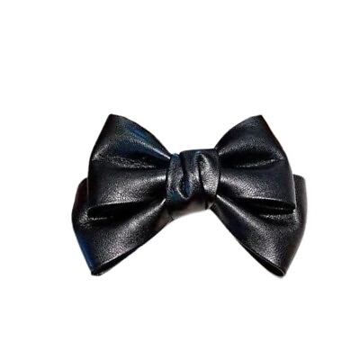 #ad Black Faux Leather hair Barrette bow $22.49