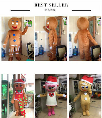 #ad 2022 Christmas Gingerbread Man Mascot Costume Suits Cosplay Party Game Dress HOT $217.13