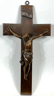 #ad Antique Vintage Jesus Christ Crucifix Cross Cast Metal Church INRI Catholic 12quot; $44.95