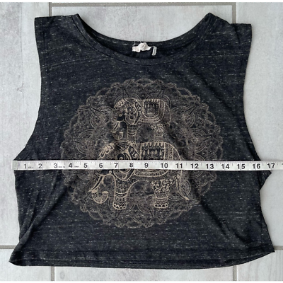 #ad One Clothing Womens Crop Top Gray Beige Space Dye Mandala Elephant Crew Neck M $9.74