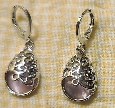 #ad Gemstone in Silver Alloy 1.25quot; Drop Dangle Earrings Lobster Claw Closure $16.00