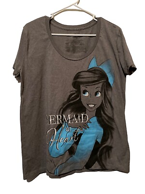 #ad Disney The Little Mermaid T Shirt Ariel Mermaid at Heart Size Large Gray Blue $12.25