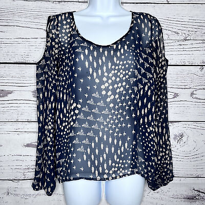 #ad One Clothing Womens Blue Abstrct Round Neck Cold Shoulder Sleeve Blouse Top Sz L $12.79