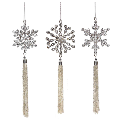 #ad Charm Me Snowflake Trio Jeweled Rhinestones amp; Silver Beaded Christmas Ornaments $39.99