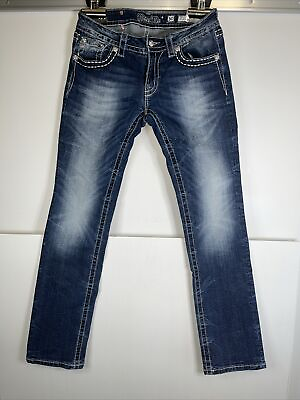#ad Miss Me Women#x27;s Size 30 Signature Denim Blue Jeans Floral Flap Pocket 30x32 Y2K $21.99