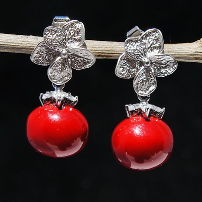#ad 18K Silver Plated Handmade Stylish Natrual Red Agate Fashion Women Earrings Gift $15.98