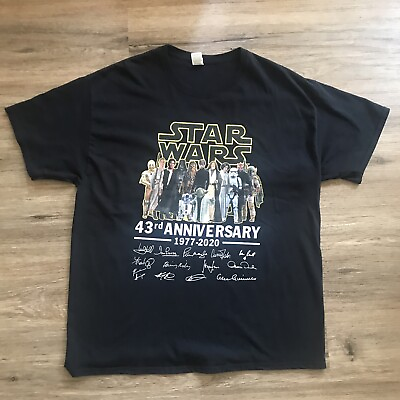 #ad Star Wars 43rd Anniversary XL T Shirt 1977 2020 Signatures $17.00