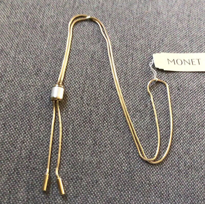 #ad New Monet Lariat Necklace. Gold Tone. Beautiful. Mint Condition $10.00