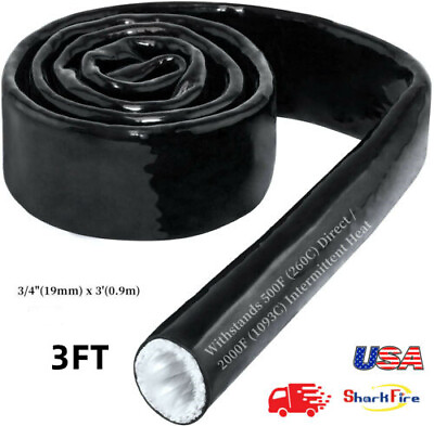 #ad Black Express Heat Sleeve Silicone Fire Heat Protection Sleeve Fiberglass 3 4quot; $20.16