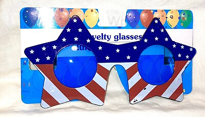 #ad RED WHITE AND BLUE Star Novelty Sunglasses Memorial Day 4th of July summer Flag $14.88