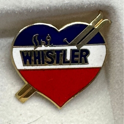 #ad Heart with Skies Blue White Red WHISTLER Vintage Tack Pin T 6799 $9.99