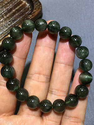 #ad 10.5mm Natural Green Hair Rutilated Crystal Beads Bracelet AAA $148.20