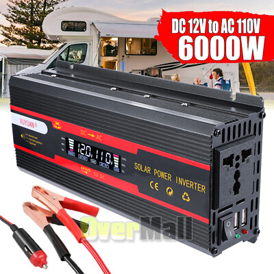 #ad 6000W Power Inverter DC 12V To 110V AC Car RV Sine Wave Solar Converter LCD $72.77