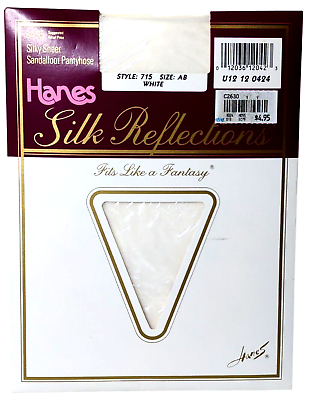 #ad Vintage 1989 Hanes® SZ AB Silk Reflections WHITE Sandlefoot Pantyhose $7.73